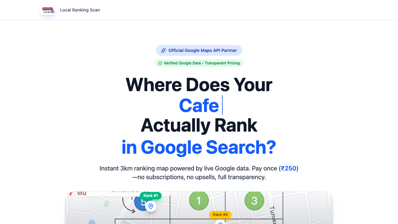 Gloo Local Google Maps geo-grid rank scan with annotated pins